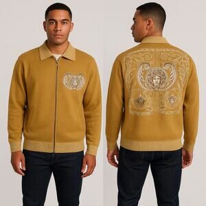 Prestige Original Medusa Embroidered Zip Sweater Jacket XL Gold Baroque
